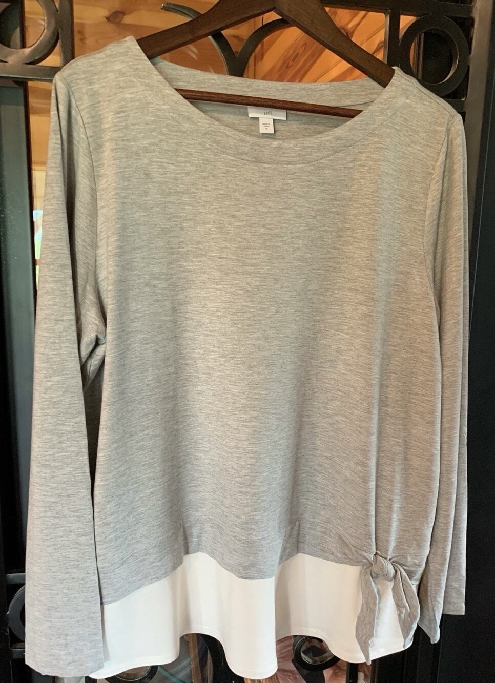 J. Jill Women's Soft Jersey Top Heather Gray Layered-Look Size XL Viscose/Tencel